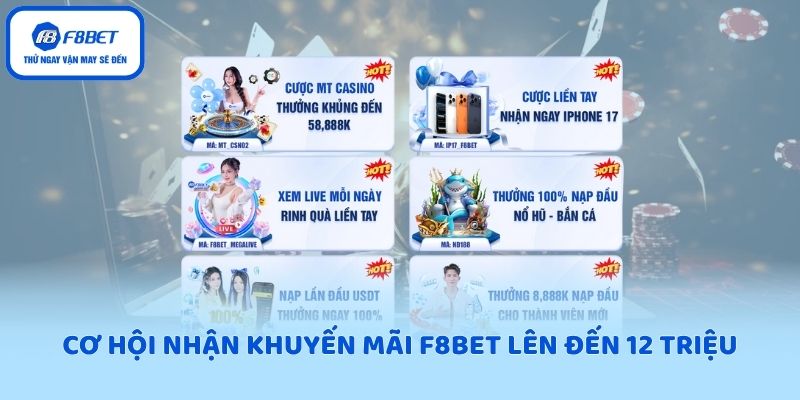 Cơ hội nhận khuyến mãi F8BET lên đến 12 triệu
