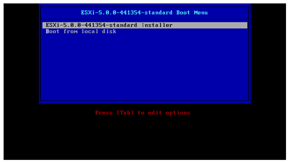 VMware ESXi 5 installation Boot Menu