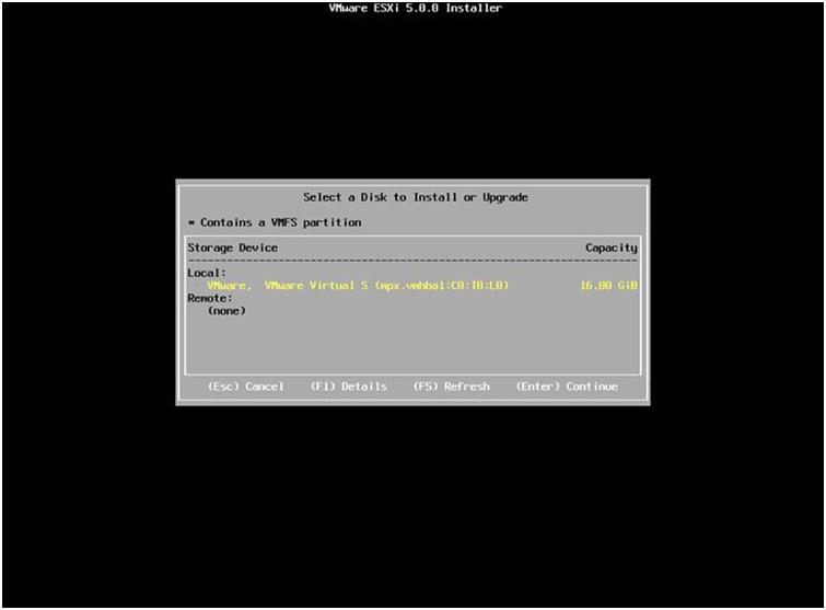  VMware ESXi 5 installation - Installation Partition