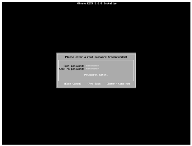 VMware ESXi 5 installation - Password Setup