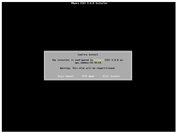 VMware ESXi 5 installation - Installation Confirmation